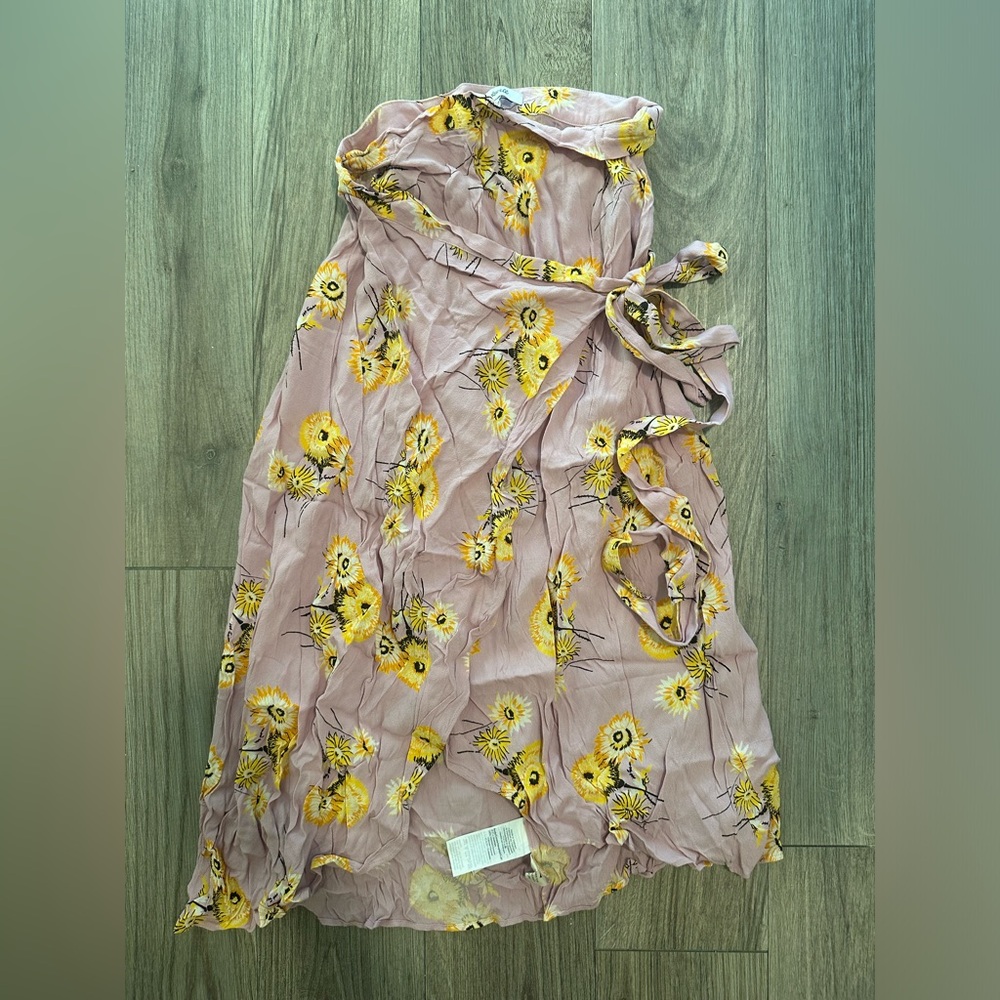 Madewell Pink and Yellow Floral Floral Wrap Midi Skirt